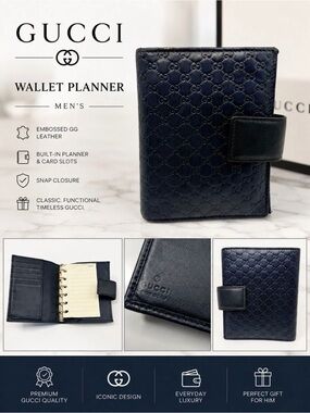 Gucci Guccissima Leather Agenda Planner Wallet Black Men’s Organizer